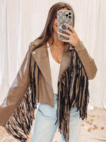 Brown Fringe Faux Leather Jacket