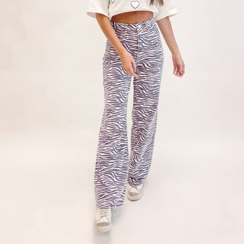 Purple Tiger Printed Denim Pants