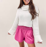 Adair Smocked Leather Shorts - Hot Pink