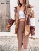 Color block Brown Puffer Jacket