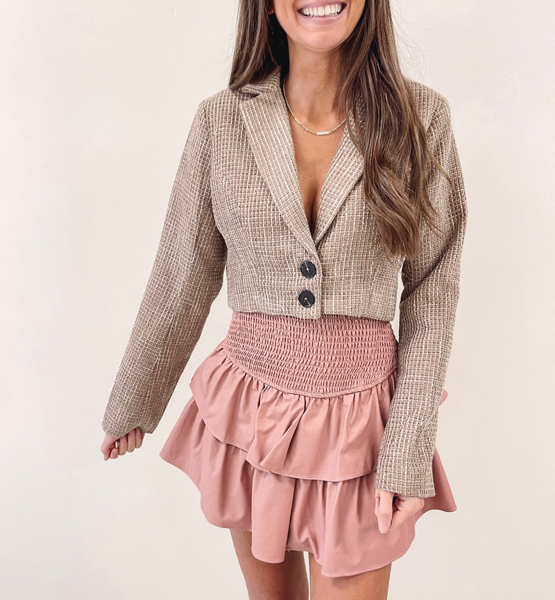 Faux Leather Smocked Skirt - Rose
