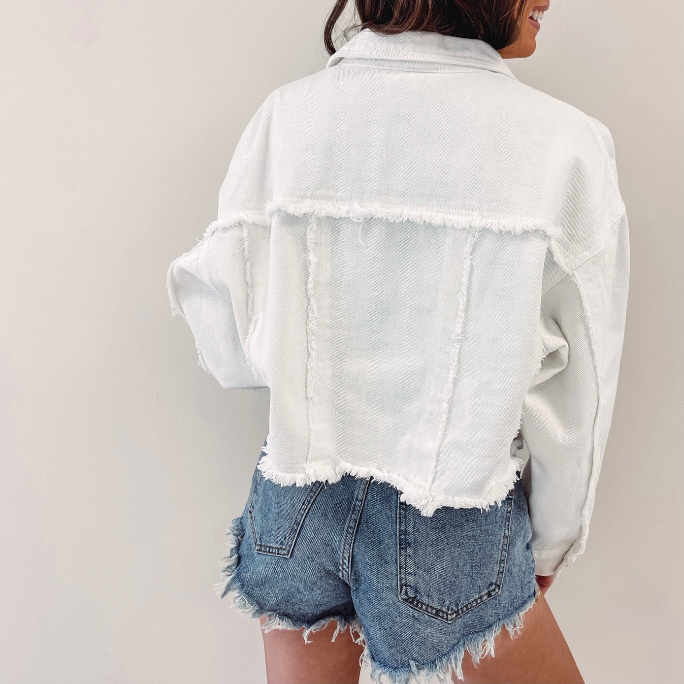 00s archive damaged denim jacket y2k 白 White Frayed Denim Jacket – Indie Collection