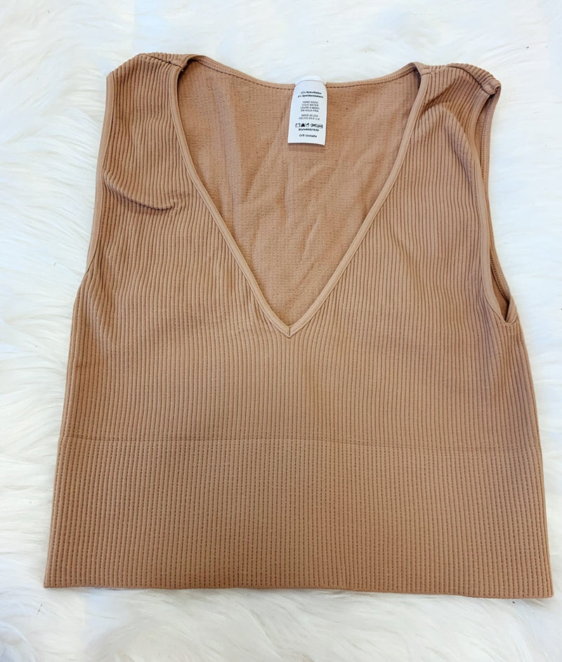 V- Neck Ribbed Seamless Brami