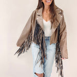 Brown Fringe Faux Leather Jacket