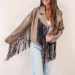 Brown Fringe Faux Leather Jacket