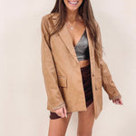 Sloane Faux Leather Blazer - Tan