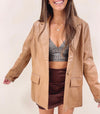 Sloane Faux Leather Blazer - Tan