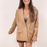 Sloane Faux Leather Blazer - Tan