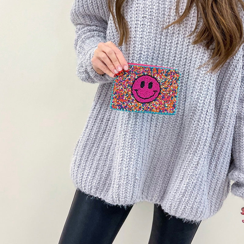 Colorful Smiley Beaded Pouch