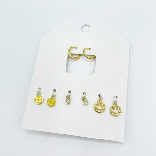 Smile Charm Huggie Earring Set