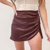 Silk Ruched Mini Skirt - Brown