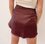 Silk Ruched Mini Skirt - Brown