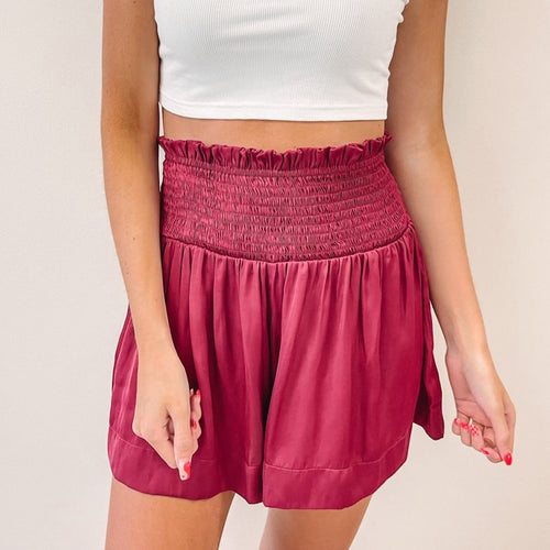 Adair Smocked Shorts- Burgundyd