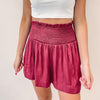 Adair Smocked Shorts- Burgundyd