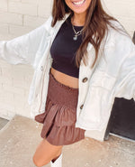 Faux Leather Smocked Skirt - Brown