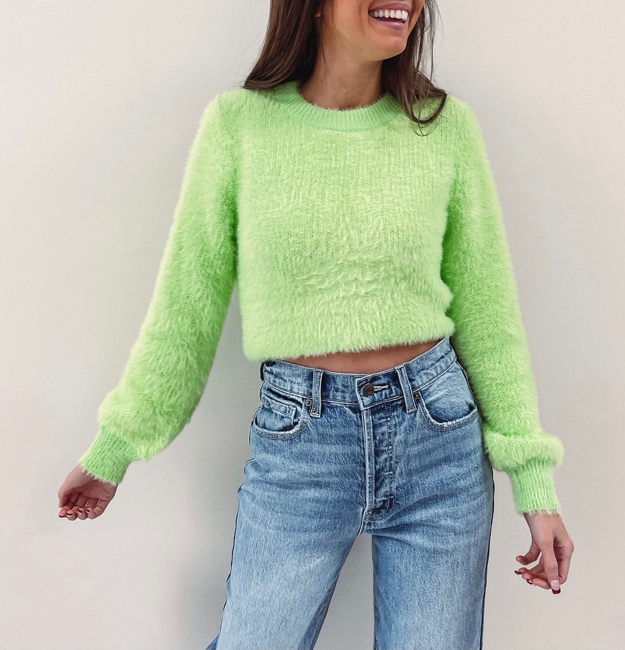 Lime green cheap fuzzy sweater