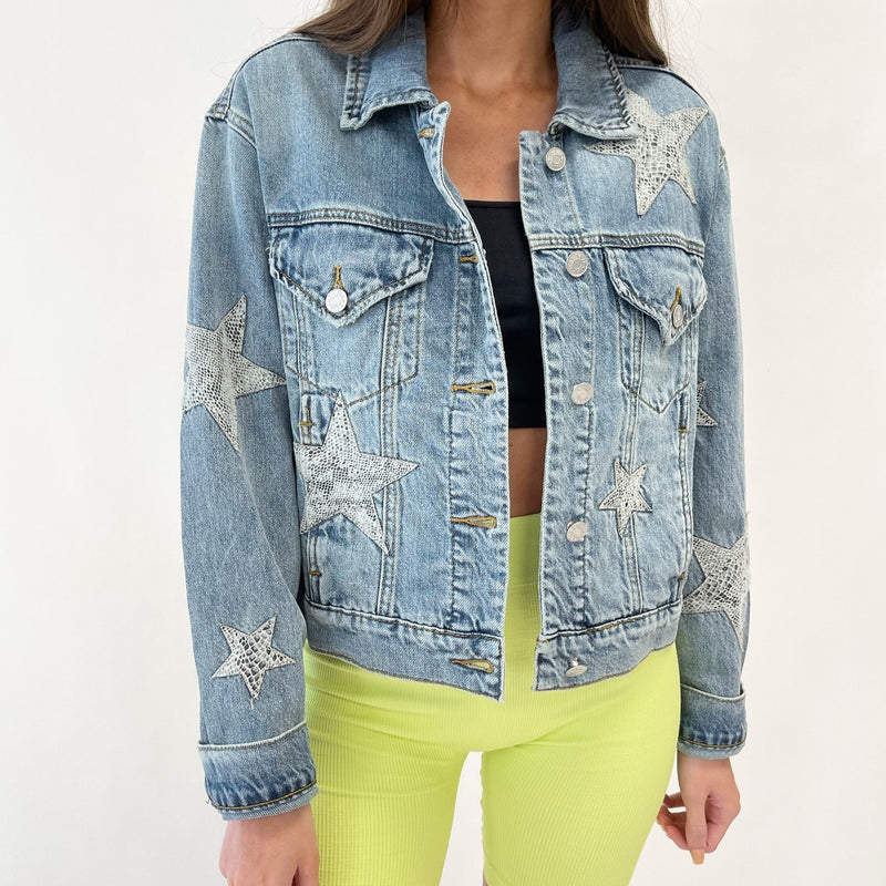 Snakeprint Star Denim Jacket
