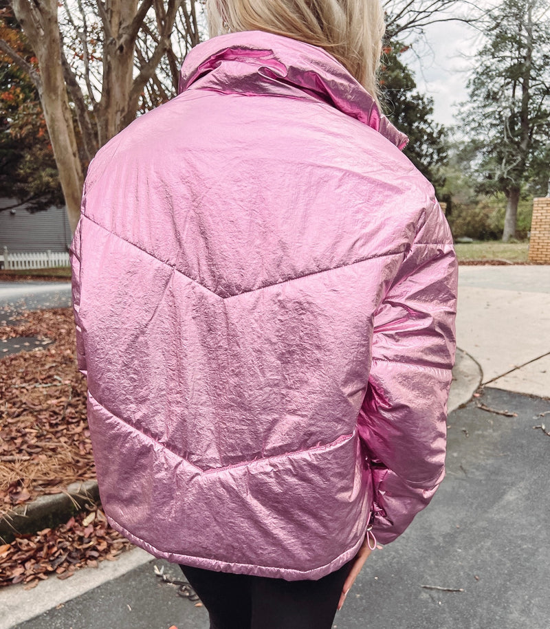 Pink Metallic Puffer Jacket Indie Collection