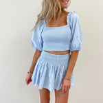 Light Blue Rhinestone Smocked Top - Queen of Sparkles