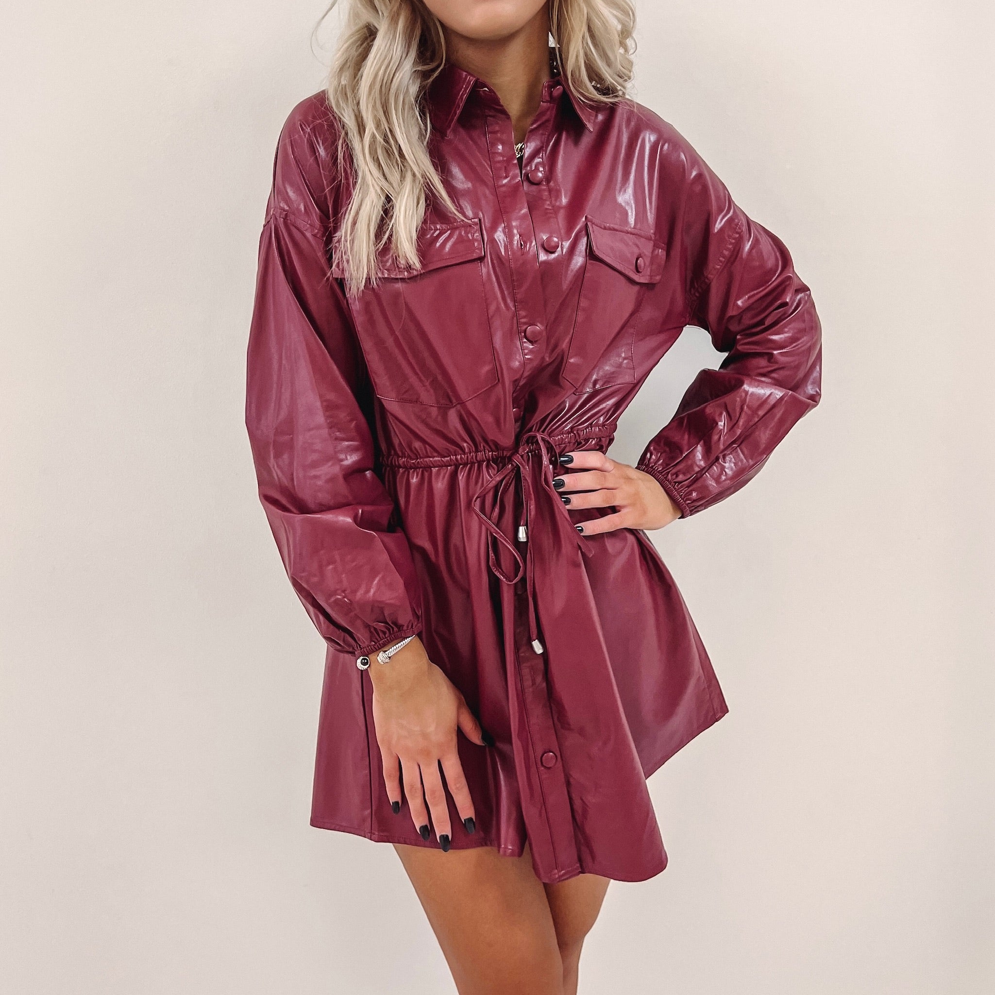 pink leather dress long sleeve Blush Baby Pink Leather Dress