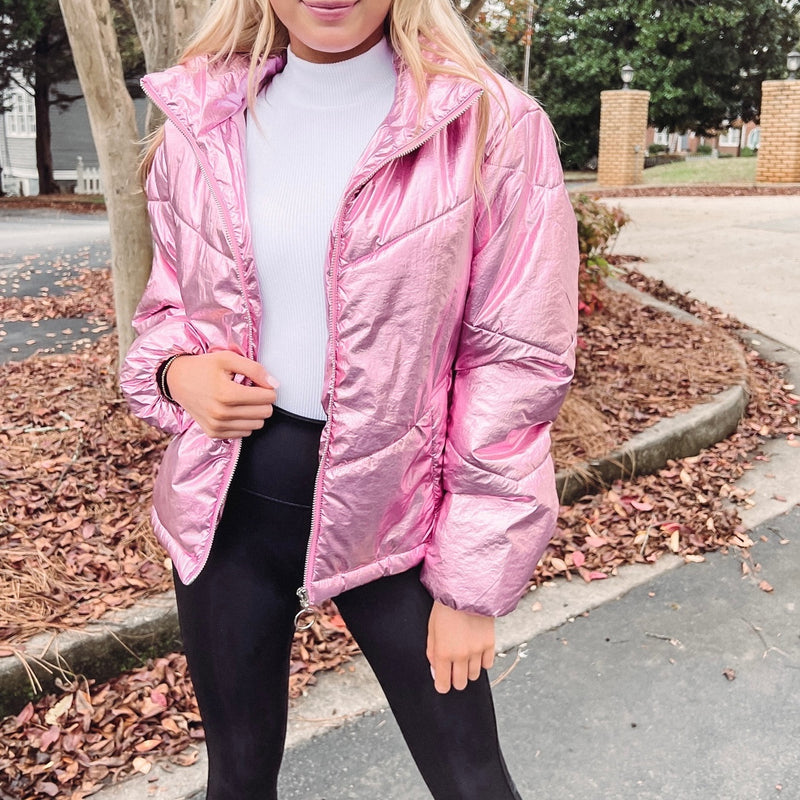 Pink Metallic Puffer Jacket