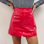 Red Liquid Leather Skirt