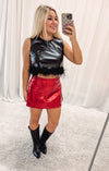 Black Leather Feather Trim Top