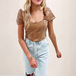 Jaclyn Faux Leather Top - Brown