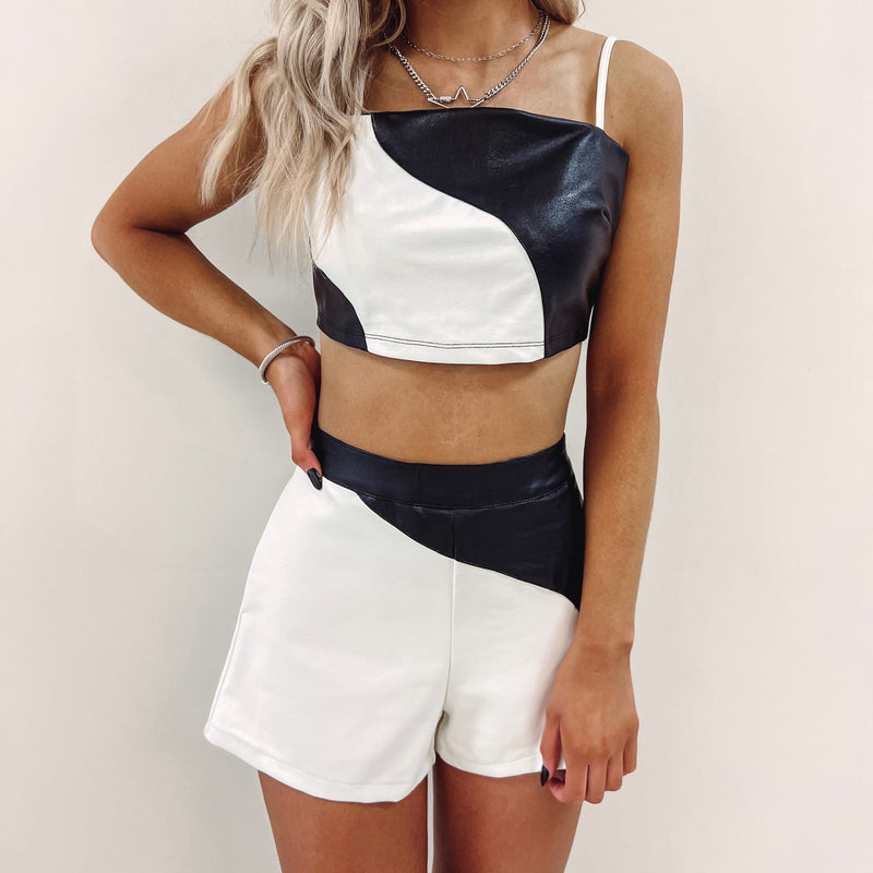Leo Faux Leather Crop Top