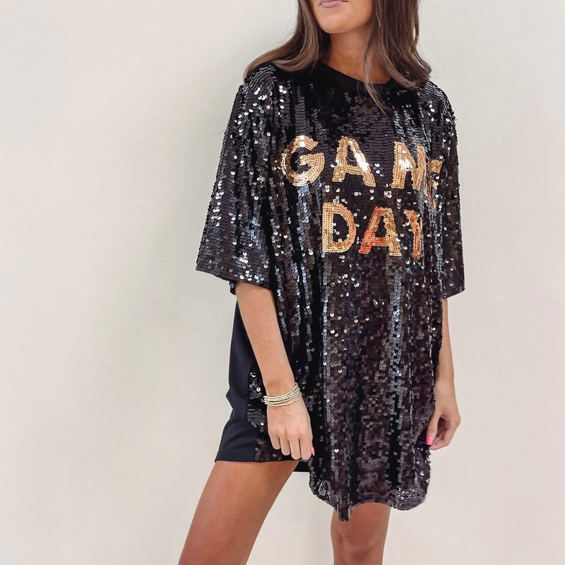 Game Day Sparkle Jersey - Black/Gold