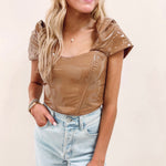 Jaclyn Faux Leather Top - Brown