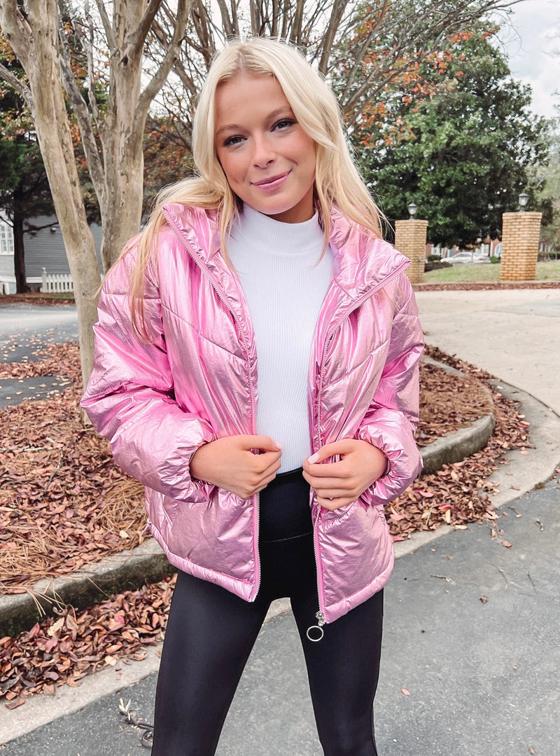 Pink Metallic Puffer Jacket