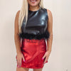 Black Leather Feather Trim Top