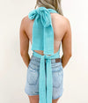 Blue Knit Wrap Top
