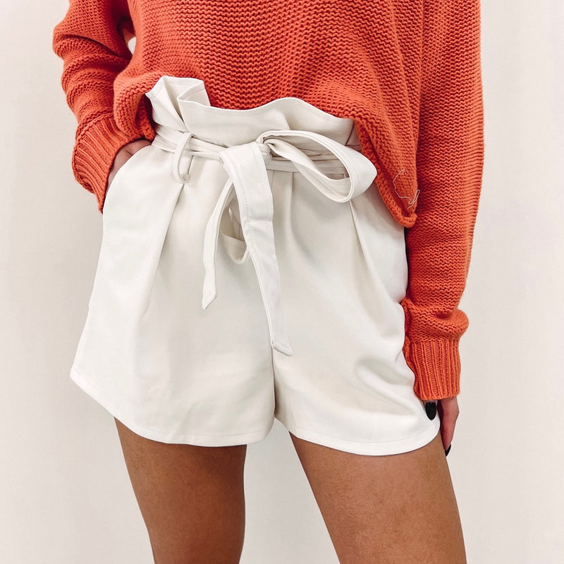 Carter Cream Faux Leather Shorts