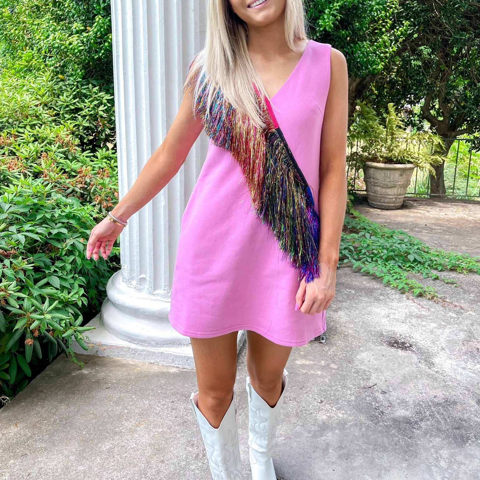 area metallic fringe dress Silver Starlight Fringe Dress XL